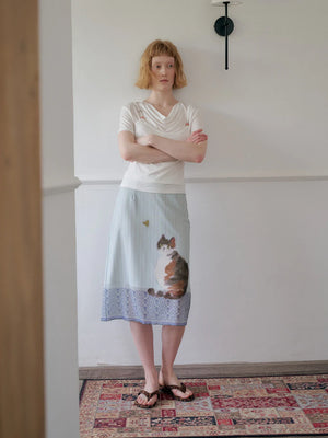 Cat Print Midi Skirt