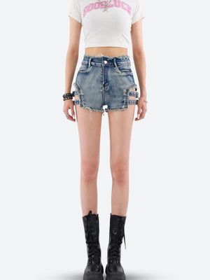 Distressed Cut Out Denim Shorts