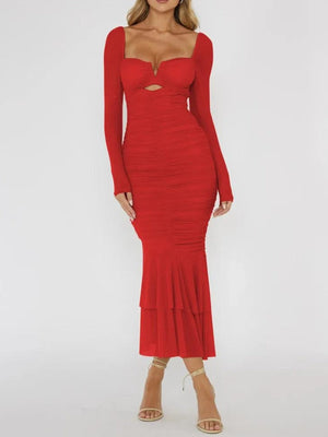 Mesh Ruched Bodycon Midi Dress