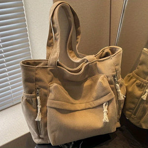 Multi Pocket Corduroy Tote Bag