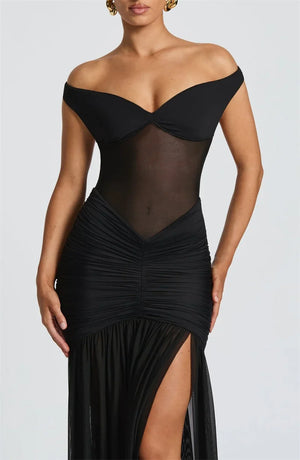 Ruched Mesh Maxi Dress