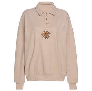 Sun Embroidery Button Up Sweatshirt
