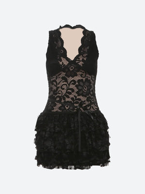 Baddie Lace Ruffled Mini Dress