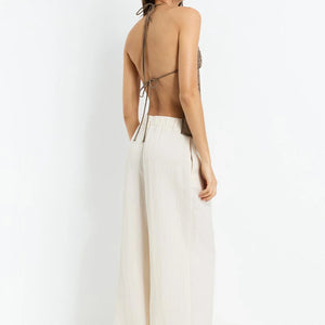 Beaded Chiffon Backless Top