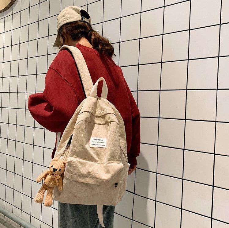Bear Corduroy School Backpack