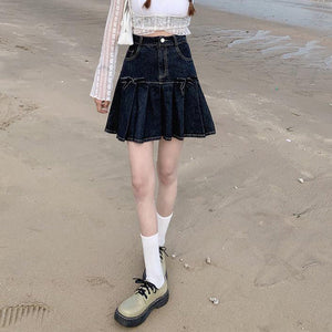 Bow Denim Pleated Skirt