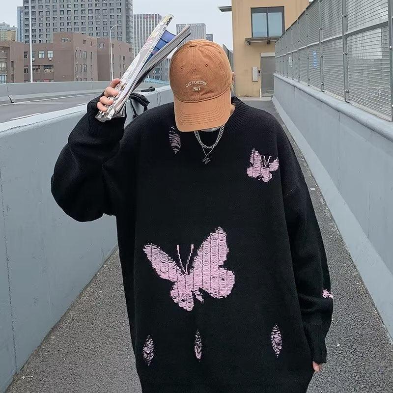 Butterfly Distressed Knitted Sweater