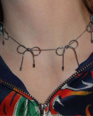Coquette Aesthetic Silver Bows Choker