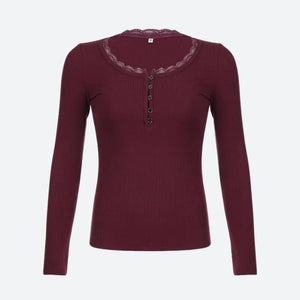 Corduroy Lace Trim Top