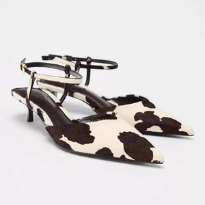 Cow Print Pointed-Toe Kitten Heel