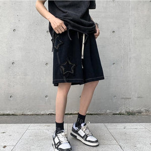 Drawstring Star Embroidered Shorts