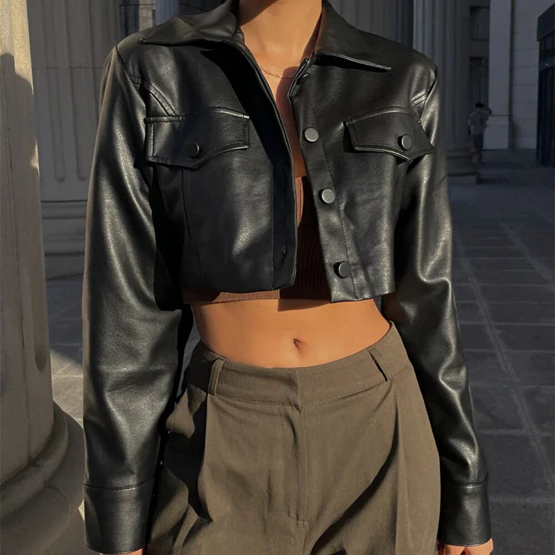Faux Leather Cropped Jacket