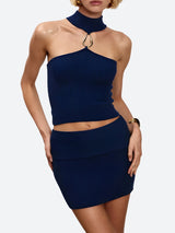 Knitted Halter Top & Mini Skirt Two Piece Set
