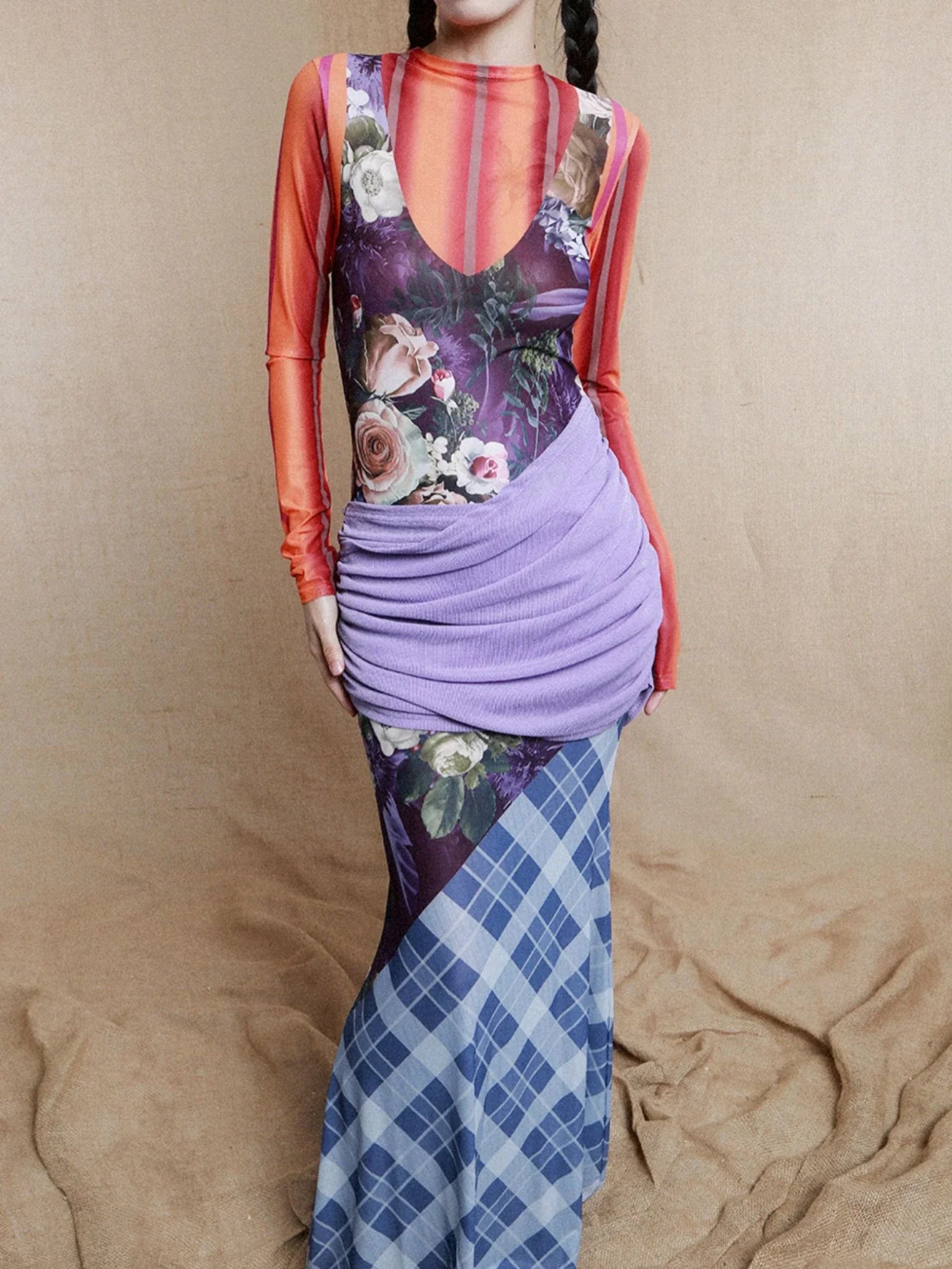 Mesh Patchwork Maxi Dress