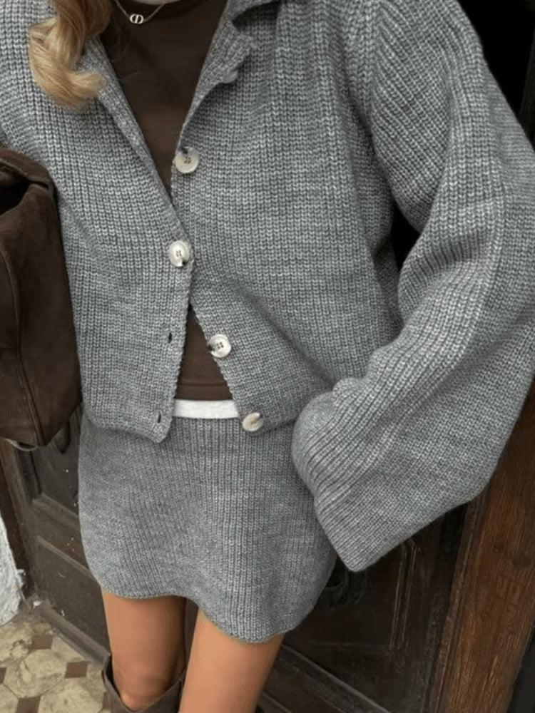Preppy Knitted Cardigan & Mini Skirt Two Piece Set