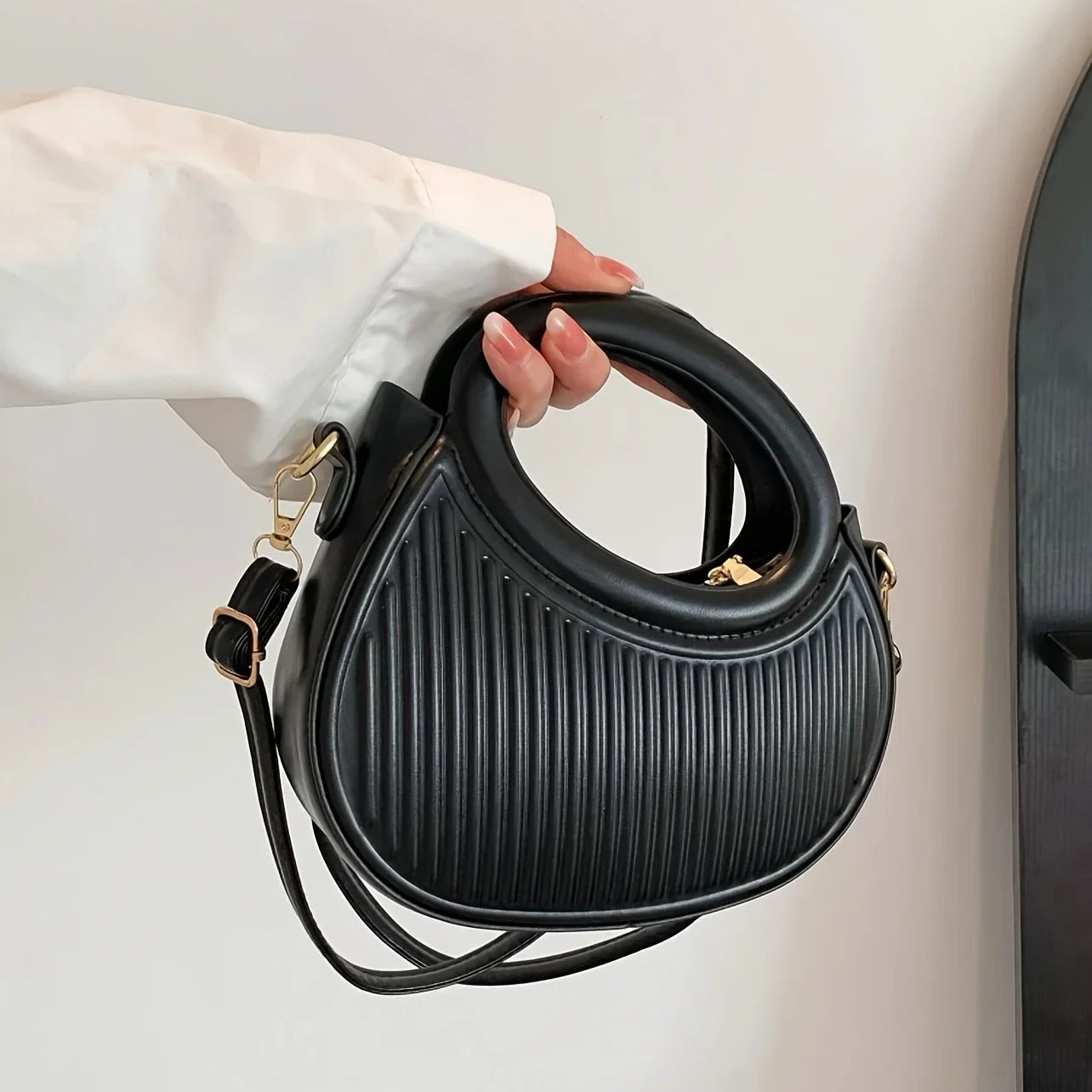 Ribbed Top-Handle Bag
