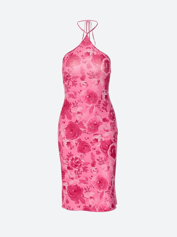 Rose Halter Neck Midi Dress