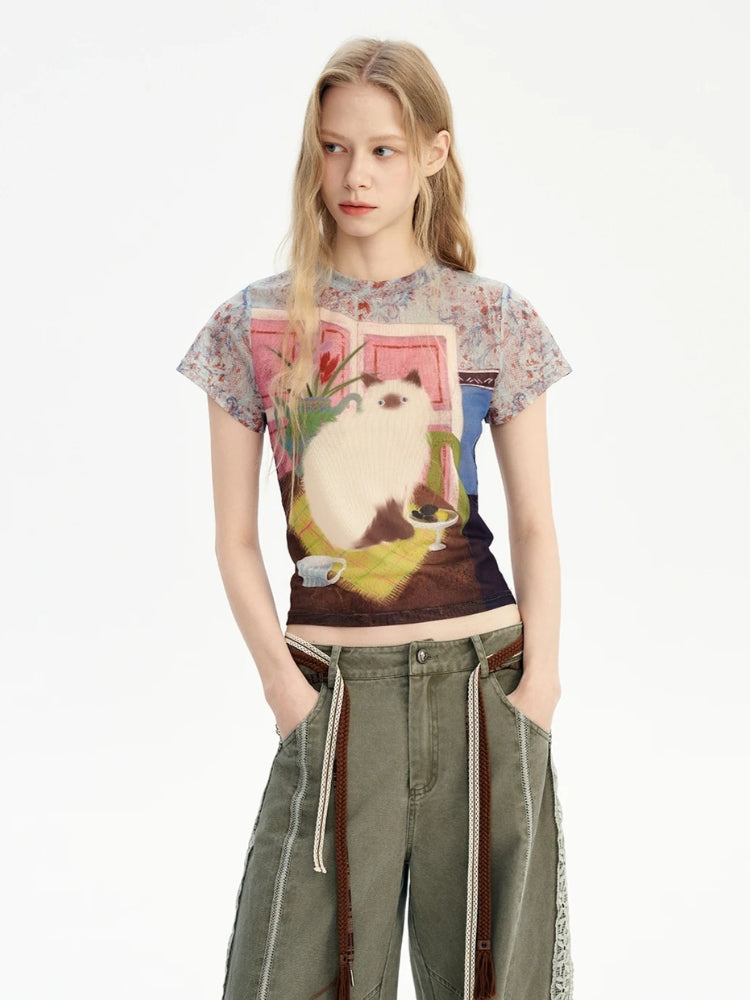 Y2K Cat Graphic Tee