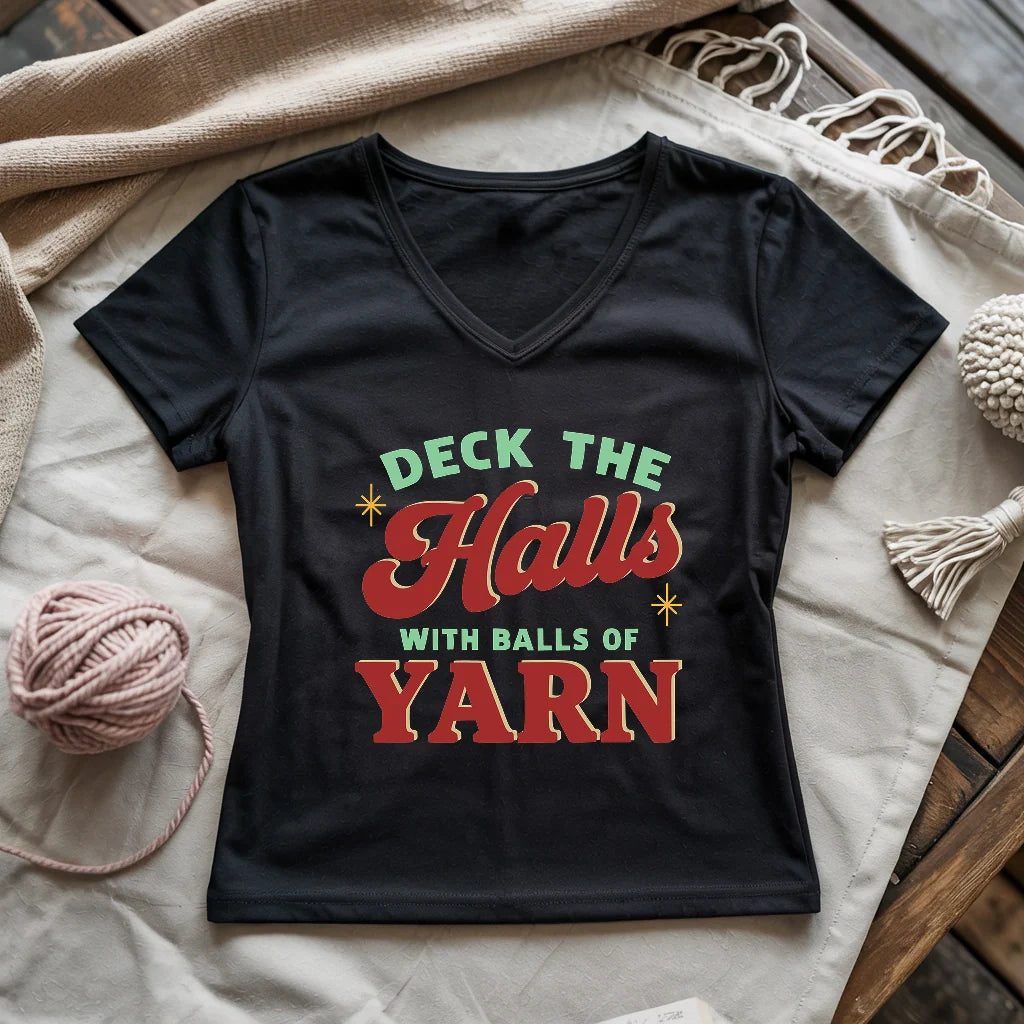 Deck The Hall With Yarn Lady V-neck