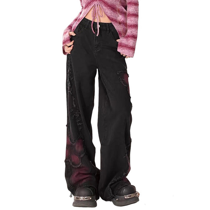 Grunge Aesthetic Black & Red Butterfly Jeans