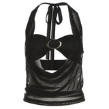 Midnight Sheer Halter Crop Top