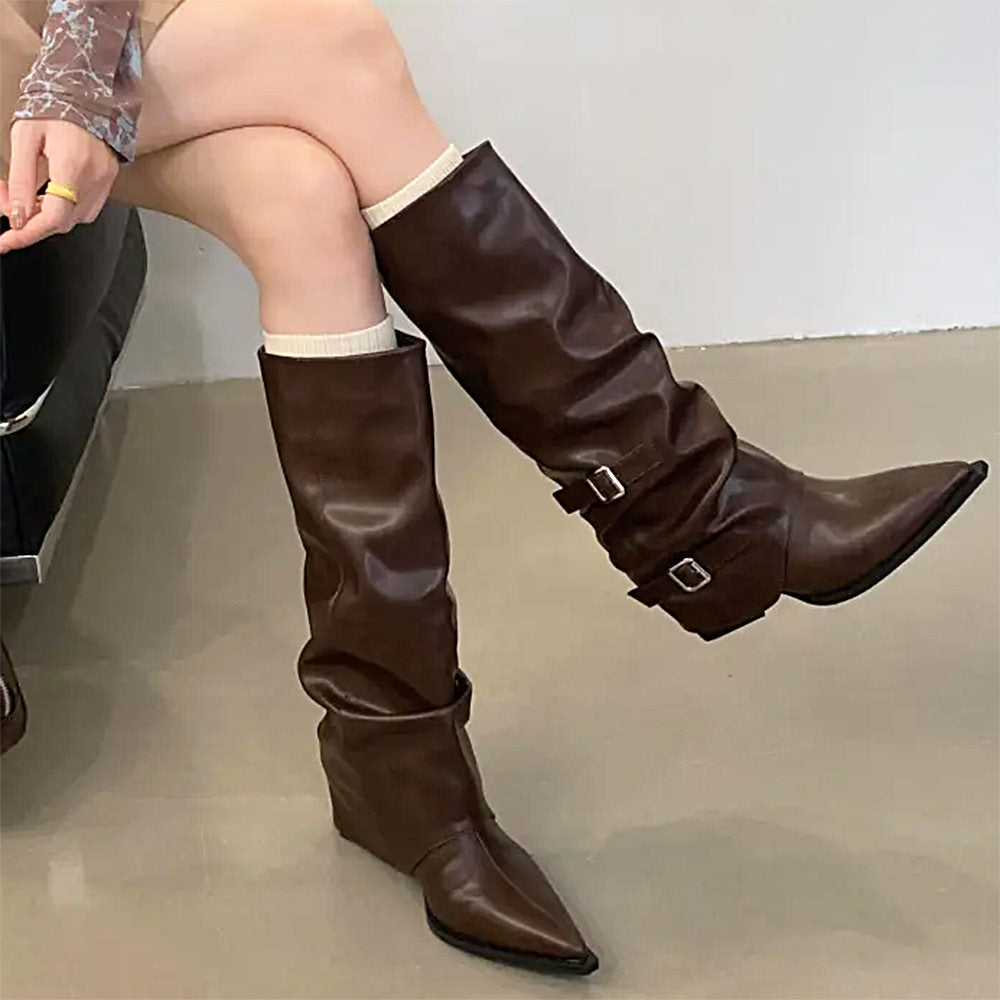 Korean Style Slouch Buckle Boots