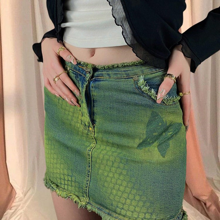 Butterfly Aesthetic Denim Skirt