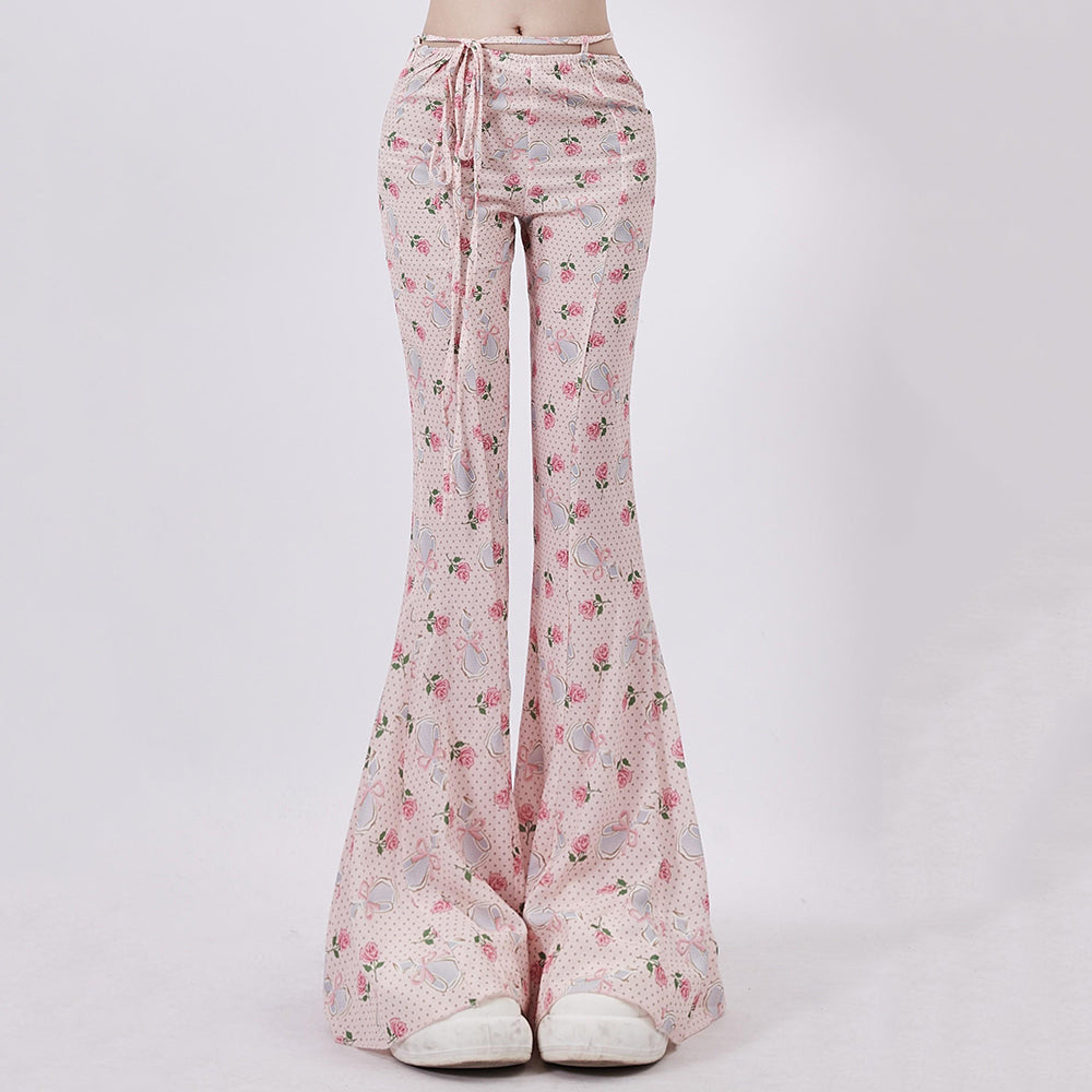 Coquette Roses & Bows Flared Pants