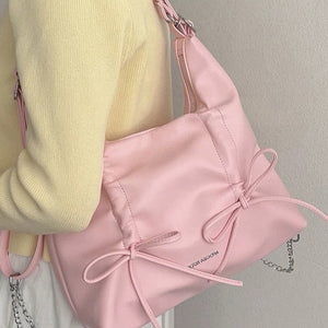 Coquette Ruched Bow Shoulder Bag