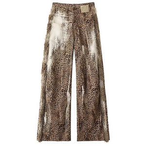Faded Leopard Print Wide-Leg Trousers