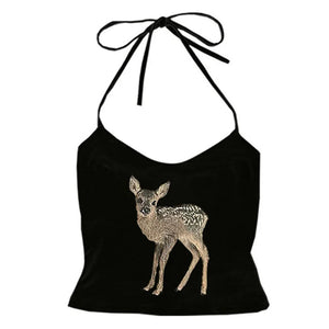 Fawn Print Y2K Halter Top