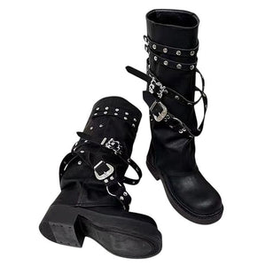 Grunge Sleaze Combat Buckle Boots