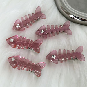 Pink Fish Bone Claw Clip