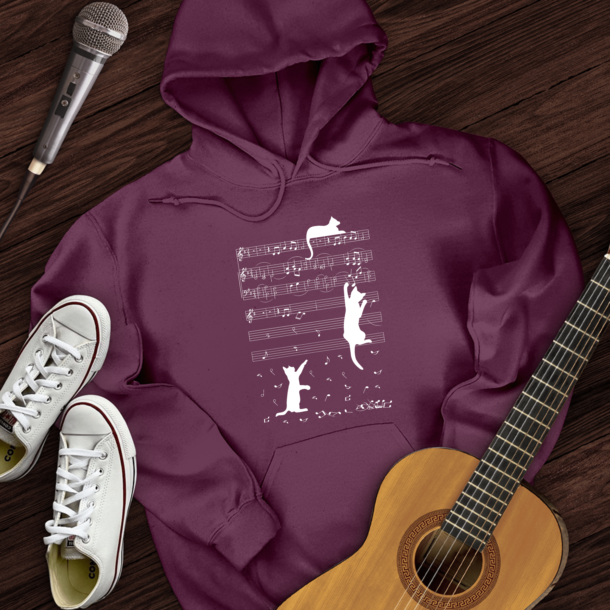 Climbing Cat On Musical Note Hoodie