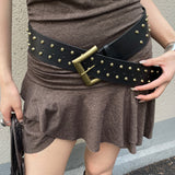 Square Buckle Studded Wide Belt