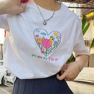 Tulip Embroidery Aesthetic T-Shirt