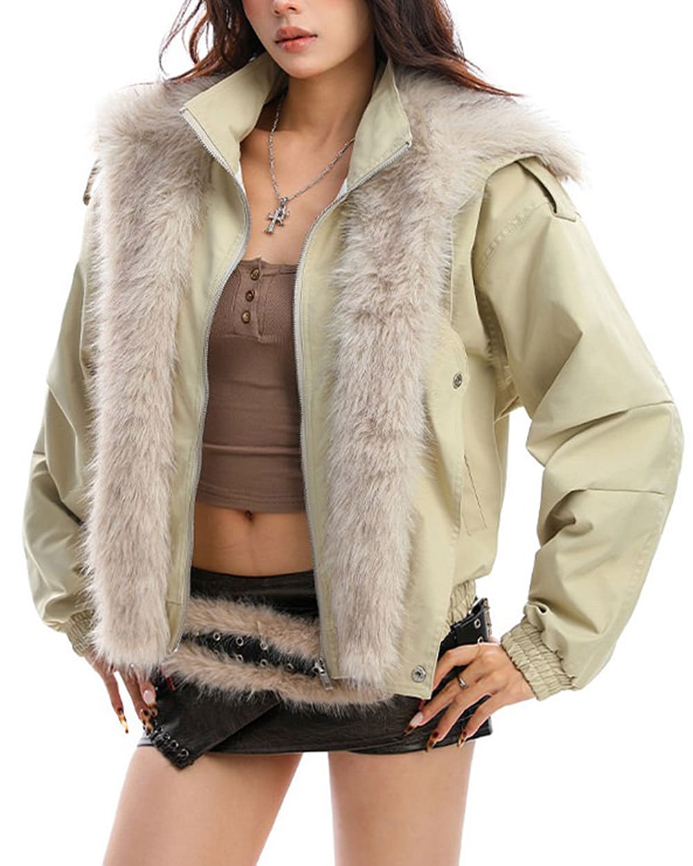 Vanilla Latte Fur Trim Jacket