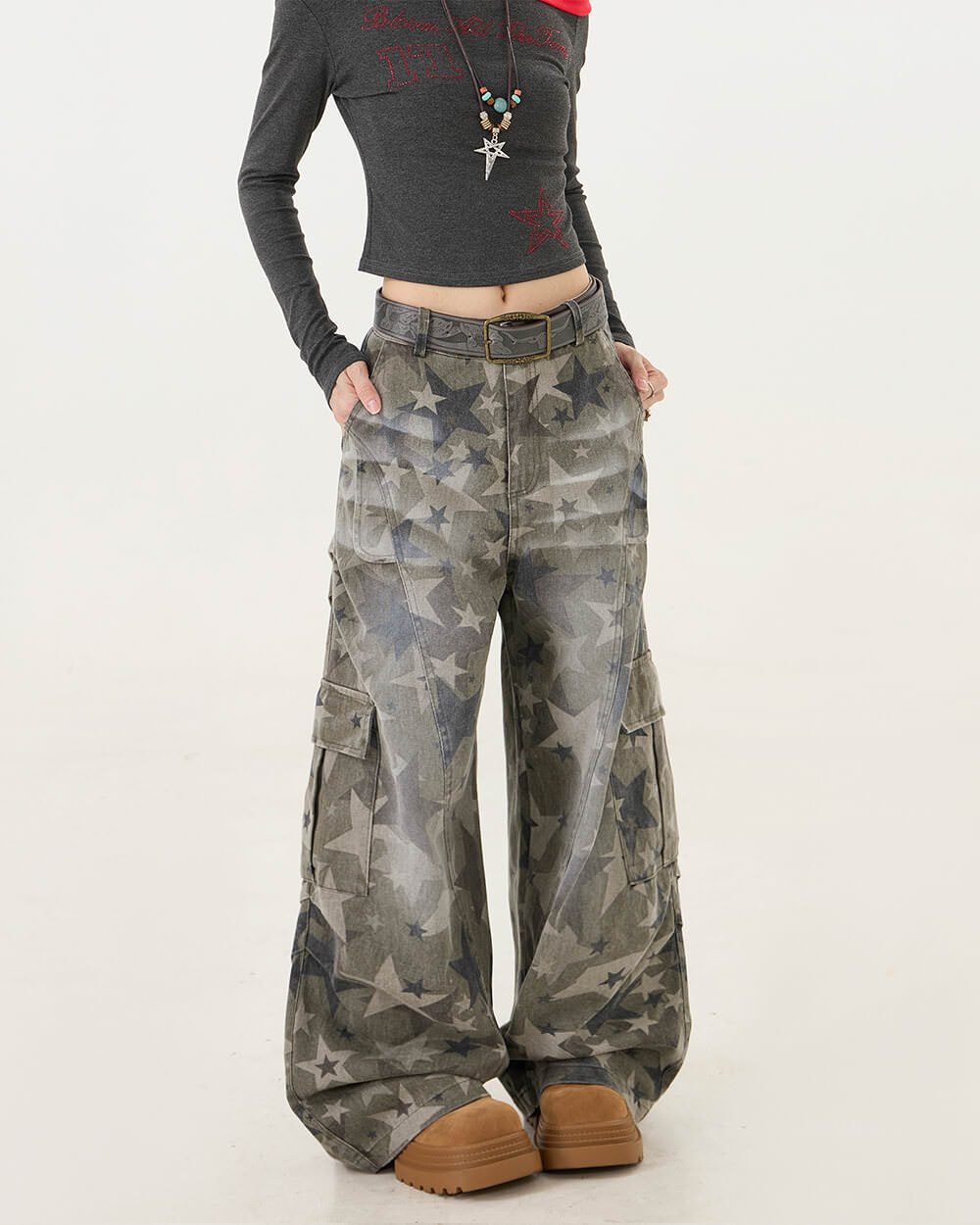 Vintage Style Star Print Jeans
