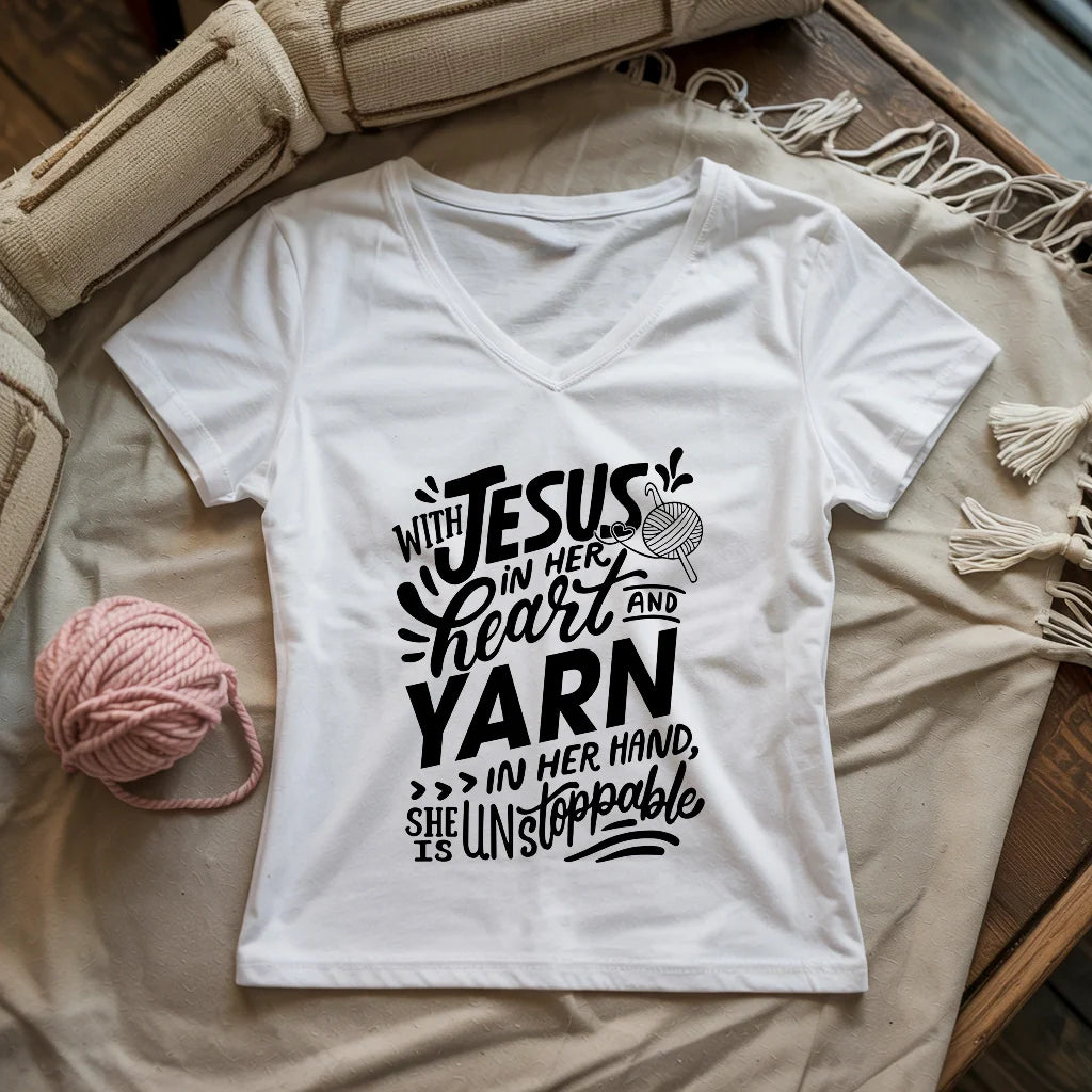 Jesus And Yarn Lady V-neck