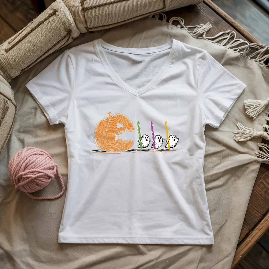 Spooky Yarn Muncher Lady V-neck
