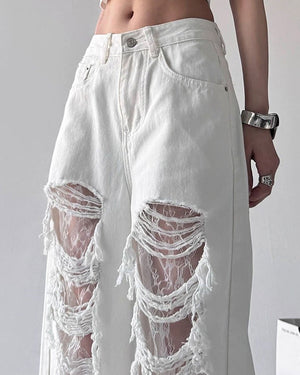 Ripped Lace Baggy Jeans