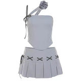 Y2K Asymmetrical Top & Pleated Mini Skirt Co-Ord