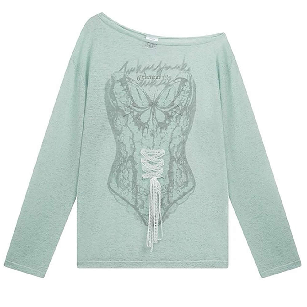 Y2K Corset Print One-Shoulder Top