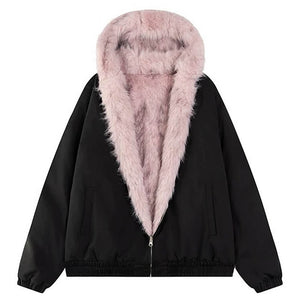 Y2K Fur-Lined Zip-Up Jacket