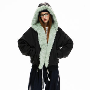 Y2K Mint Fur Parka