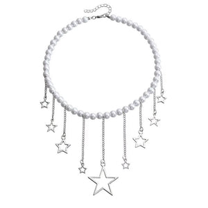Y2K Pearl Necklace with Star Charms